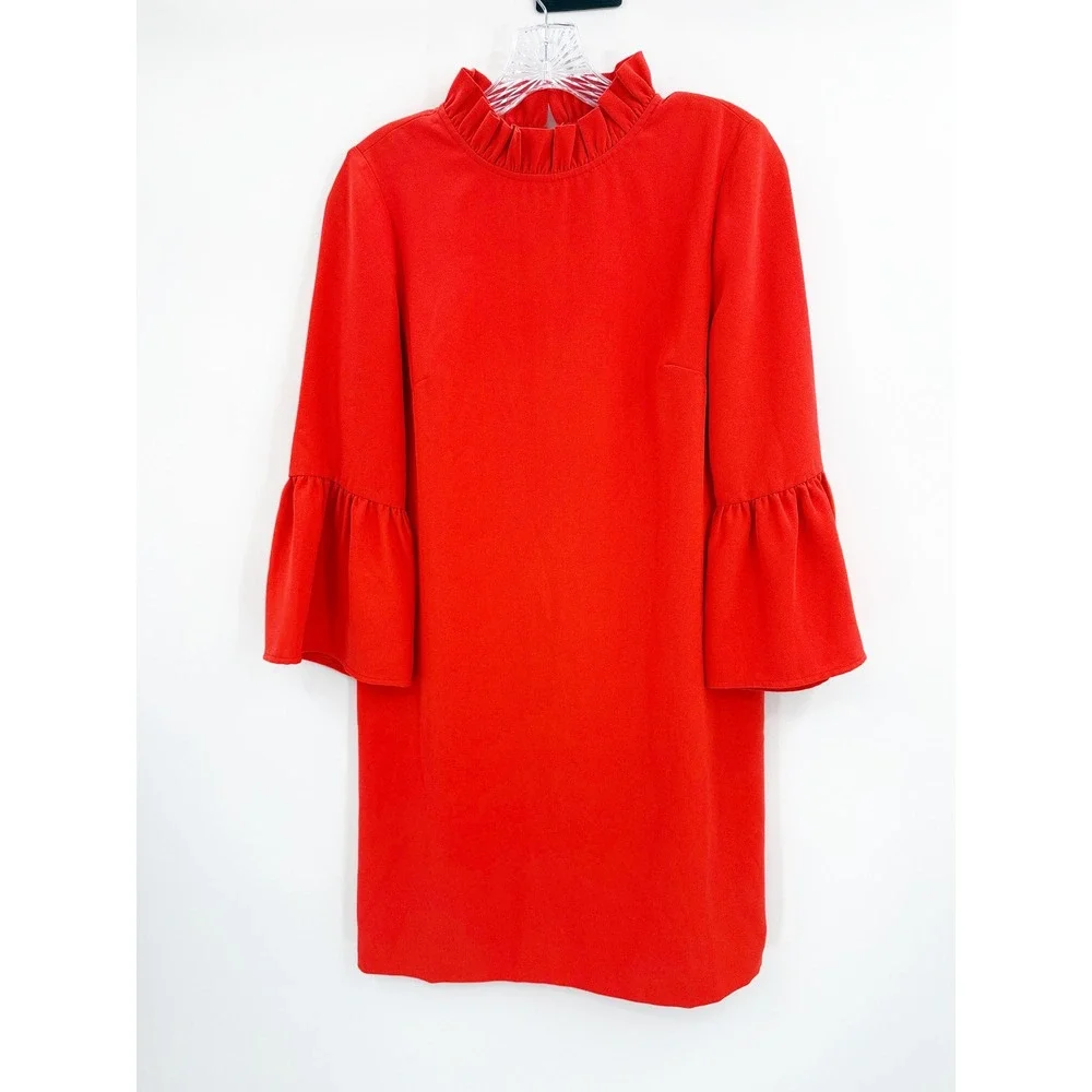 J.Crew Ruffle Neck Shift Dress 365 Crepe Brilliant Sunset Orange Red AK212 2